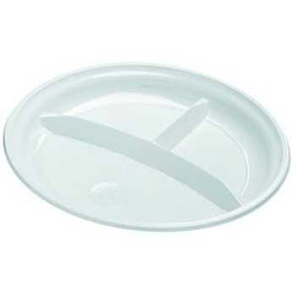 plein Ontembare heroïne Plastic borden/soepkomen: Plastic borden 3 vaks reusable wit 26cm